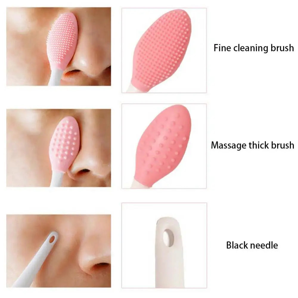 1PC/4PCS Beauty Skin Care Wash Face Silicone Brush Exfoliating Nose Clean Blackhead Removal Brushes Tools with Replacement Head